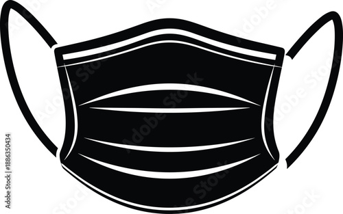 Professional Black Medical Face Mask Silhouette, Protective Surgical Healthcare Equipment Vector Illustration for Pandemic Safety and Hospital Hygiene Branding Design