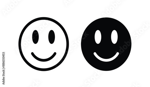 Two smiley faces in black and white on a plain for various design uses