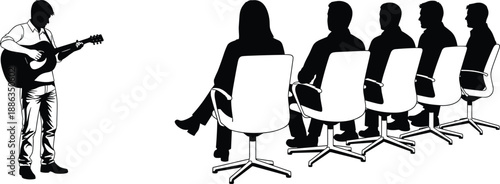 Black and white silhouette of a large group of diverse children standing together with raised hands holding balloons representing childhood happiness and friendship.