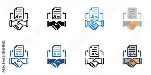 Legal Agreement icons set multiple style collection. Editable stroke 
