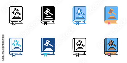 Law Book icons set multiple style collection. Editable stroke 
