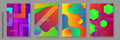 Innovative background designs combining diagonal stripes and circular elements with bold color palettes