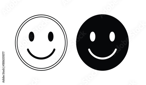 Two smiley faces in black and white on a pure for use in digital design and emoticon representation