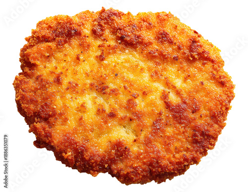 Golden brown breaded chicken schnitzel isolated on transparent background