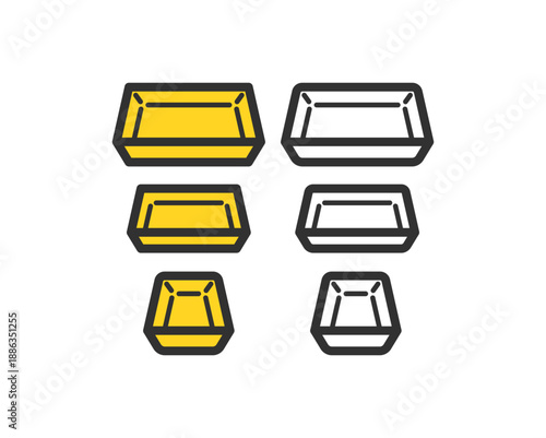 食品トレーのサイズ違いと分別を表すシンプルなイラスト素材。Simple Illustration of Food Trays in Different Sizes.