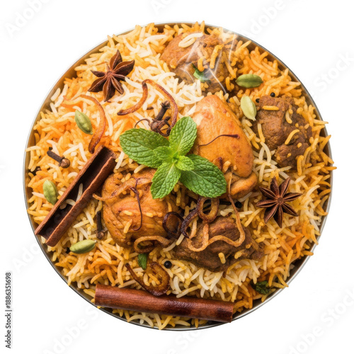 Delicious chicken biryani dish isolated on transparent background