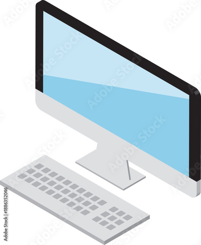Isometric Desktop Computer Illustration. Vector Material of Monitor and Keyboard