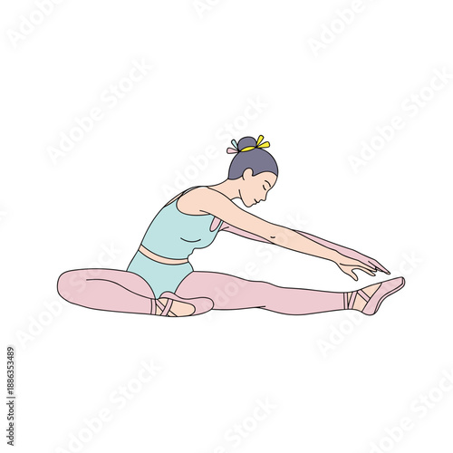 Female dancer stretching in ballet attire at studio  