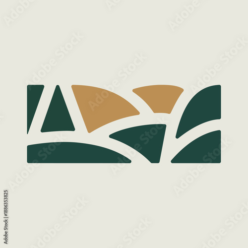 Abstract Landscape Logo with Hills and Fields, Minimal Travel Vector Icon