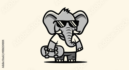 Cartoon elephant skateboarder cool sunglasses