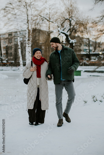 Couple enjoys a walk in the...