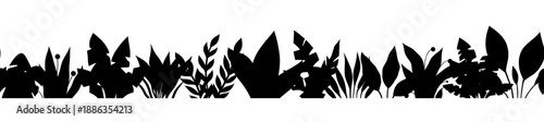 Tableau sur toile Vector seamless border with black silhouette tropical plants