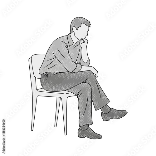 Man Sitting on Chair in Thought.