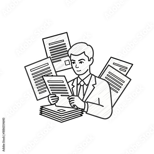 Man Overwhelmed with Papers and Documents.