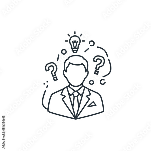 Man with Lightbulb and Question Marks.