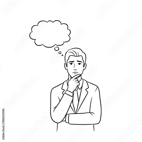 Man Thinking Deeply with Thought Bubble.