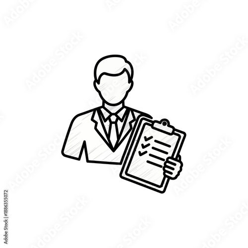 Businessman holding clipboard with checklist document.