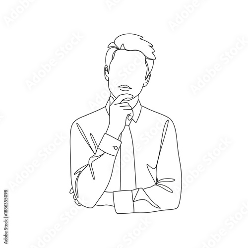 Man in Suit Thinking Deeply with Hand on Chin.