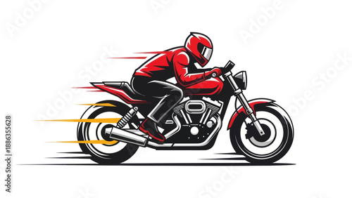 Motorcyclist on a Red Bike, Speeding Motion Blur, Dynamic Action