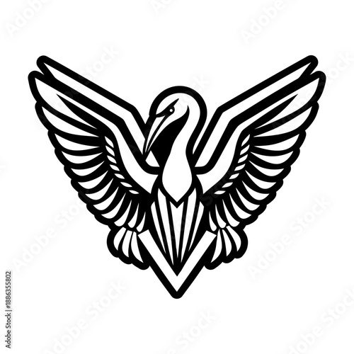 Glyph Style Pelican Bird Emblem Icon