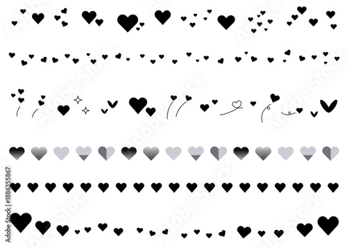 色々な形のハートの飾り罫線・ラインのイラストセット