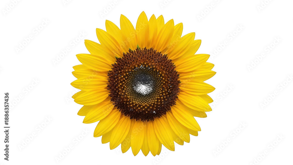 Fototapeta premium Bright Yellow Sunflower with Dark Brown Center isolated on a transparent background bloom petals