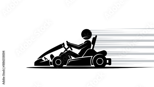 Stick figure driving a go-kart with speed lines