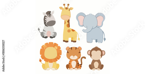 Cute watercolor jungle safari animals vector set for nursery