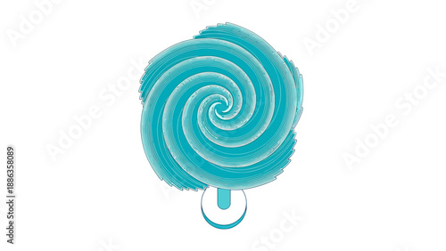 Abstract Swirl Lollipop Candy on White Background, Cyan Color, Fun Sweet Treat