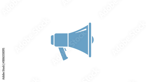 Blue Megaphone Icon on White Background, Announcement Symbol