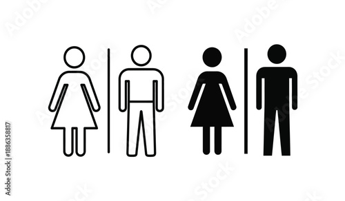 Restroom sign with male and female symbols in black and white