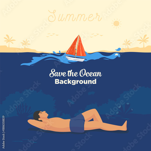 resting on the summer illustration, underwater on the summertime background