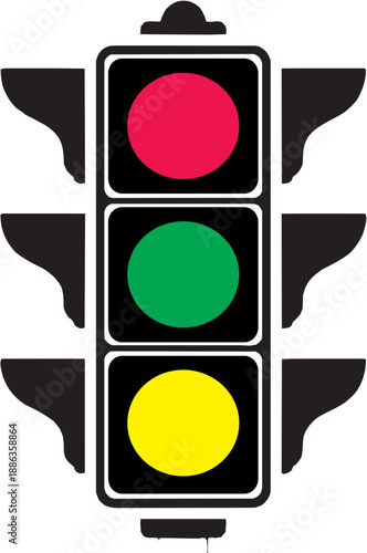 Traffic light glyph icon. Red yellow green signal symbol for road and transportation design. Vector illustration.