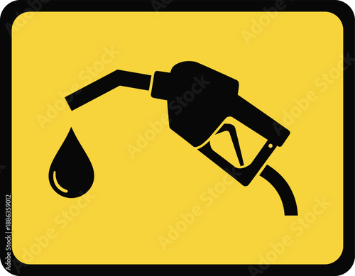 Fuel nozzle with decline chart icon, falling droplet symbol, fuel price decrease concept, economic energy graphic, flat vector illustration