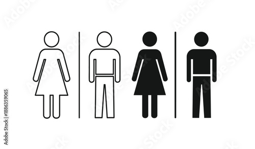 Black and white stick figures representing men and women on a pure