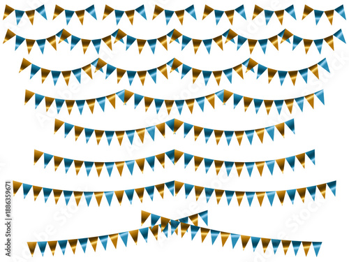 ガーランド三角、曲線、ライン、金5水色