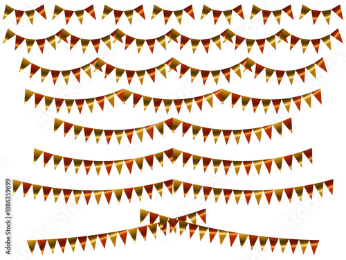 ガーランド三角、曲線、ライン、金9オレンジ