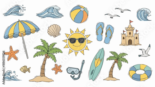 Summer Beach Vacation Elements Collection.