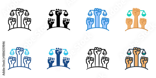 Civil Rights icons set multiple style collection. Editable stroke 
