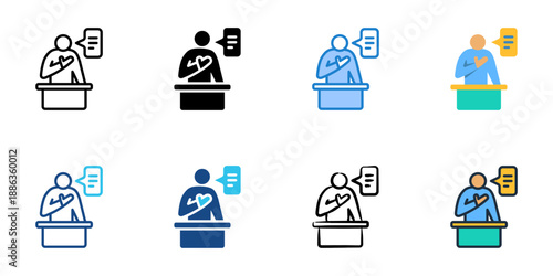 Witness Testimony icons set multiple style collection. Editable stroke 
