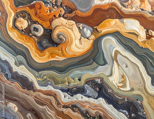 Abstract Layers of Earthy Tones and Swirling Patterns.