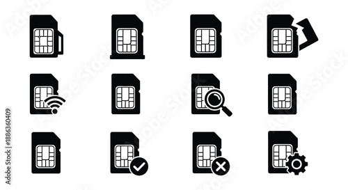 Various sim card icons depicting different states and functions