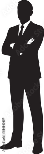 Silhouette of a man in a business suit standing confidently