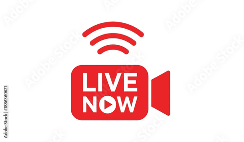 Red live now icon with wifi signal on for broadcasting or streaming