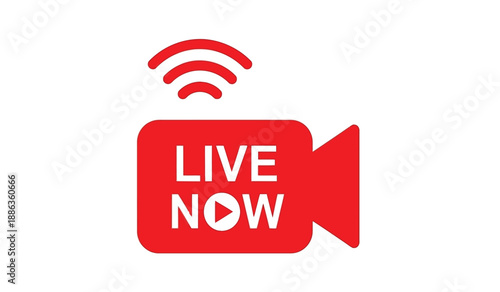 Red live now icon with wifi signal on for streaming or broadcasting