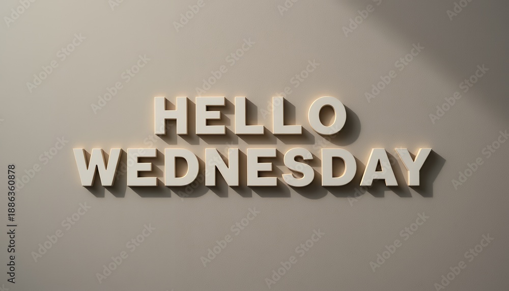 Fototapeta premium Hello Wednesday sign on wall - 3d wooden letters typography