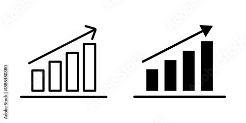 Growth chart icons for business success and financial progress with an upward trend arrow