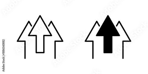 Modern icon set featuring three upward arrows for upload, progress, and growth concepts