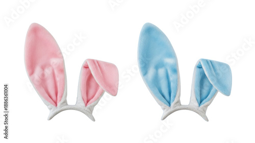 Pink and Blue Plush Bunny Ears Headbands isolated on a transparent background rabbit ears