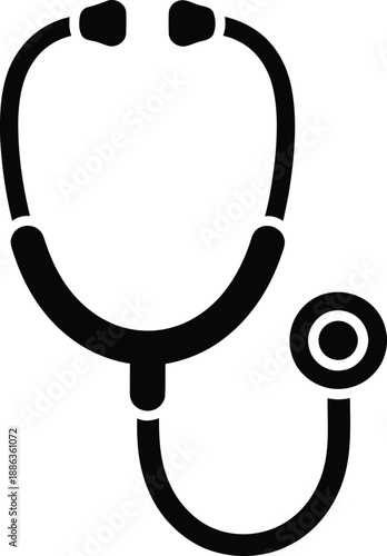 Black silhouette icon of a stethoscope for medical diagnosis and healthcare symbol